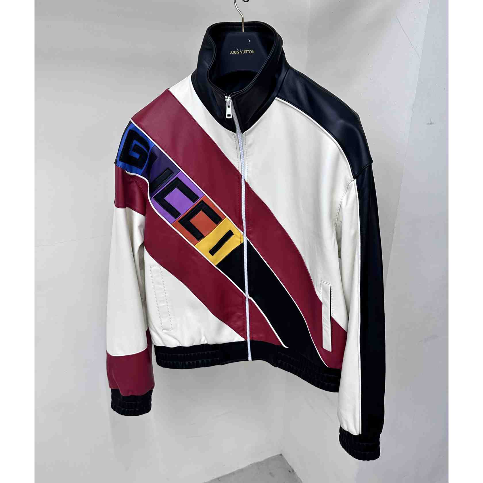 Gucci Leather Bomber Jacket With Gucci Lettering - everydesigner