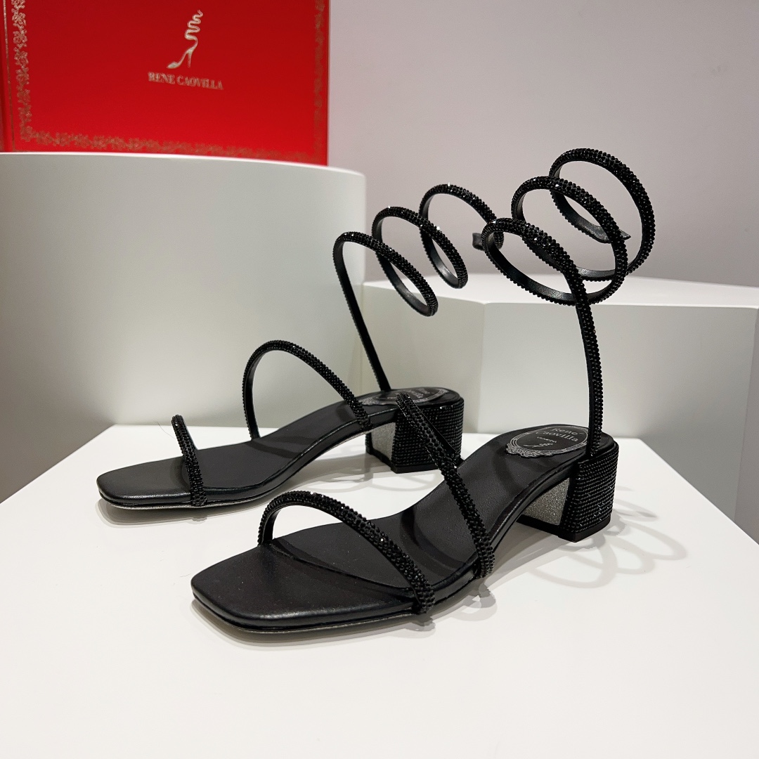 Rene Caovilla Black Low-heeled Sandals  - everydesigner