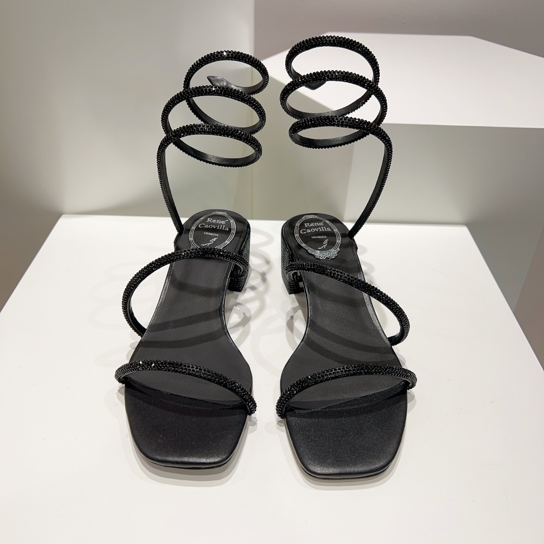 Rene Caovilla Black Low-heeled Sandals  - everydesigner