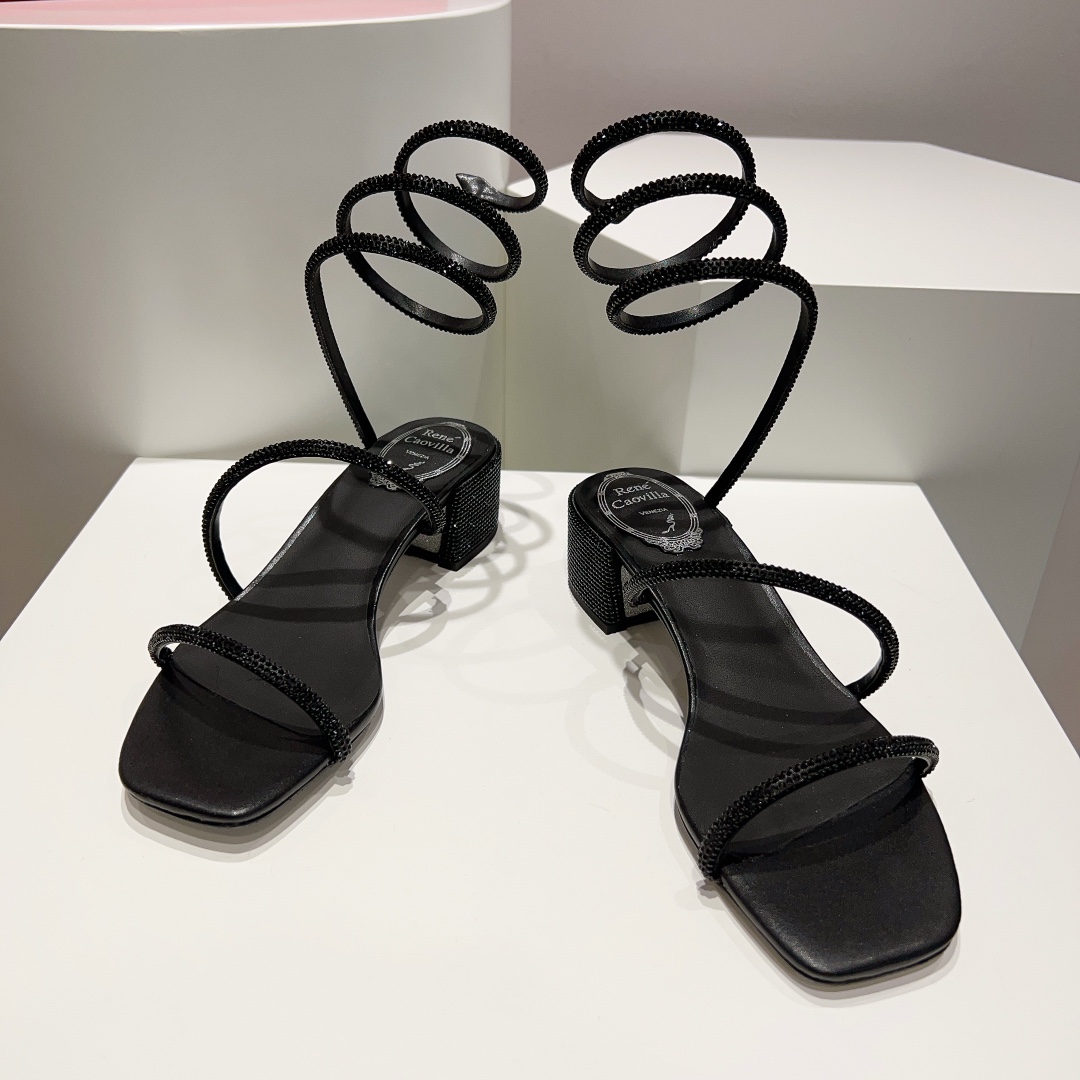 Rene Caovilla Black Low-heeled Sandals  - everydesigner