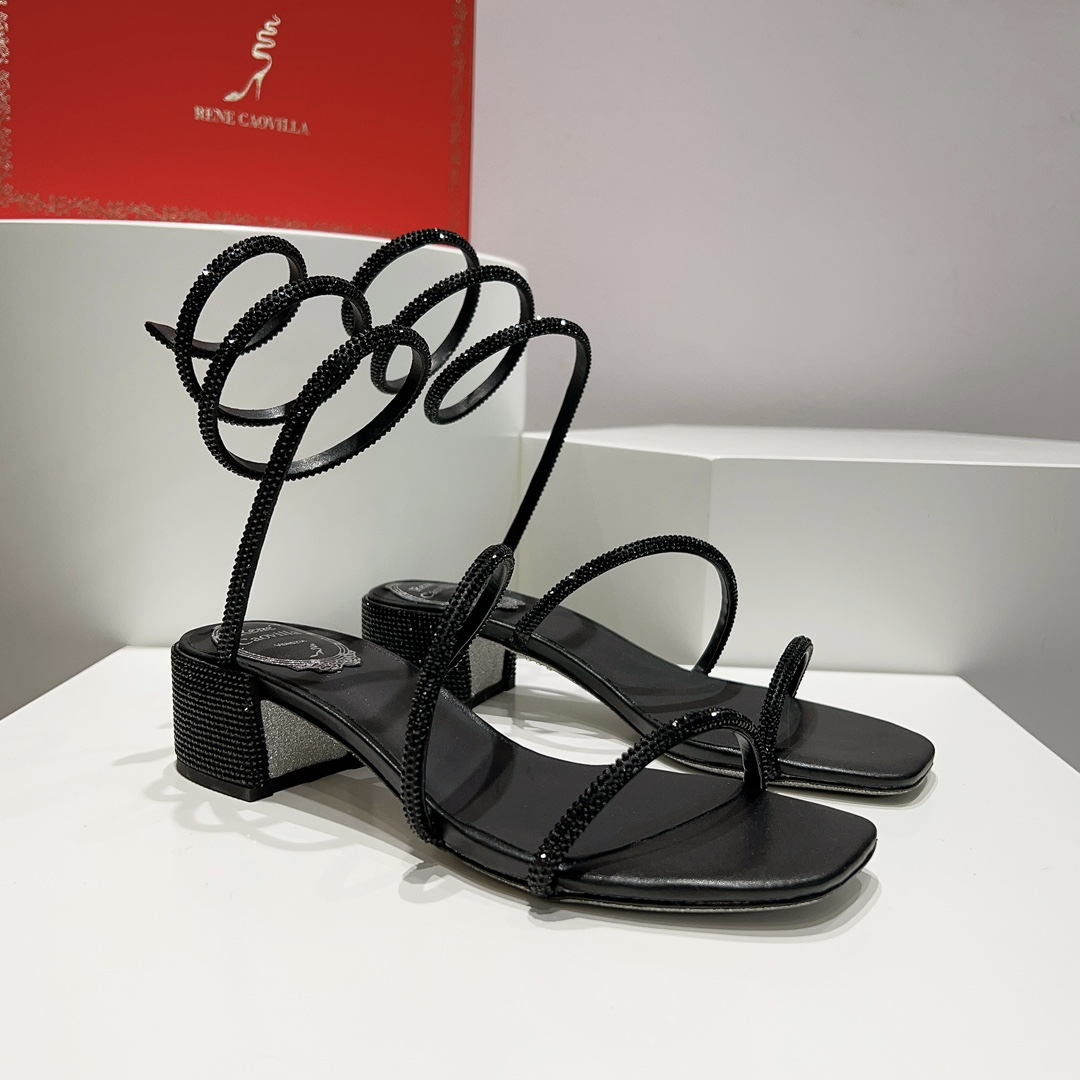 Rene Caovilla Black Low-heeled Sandals  - everydesigner