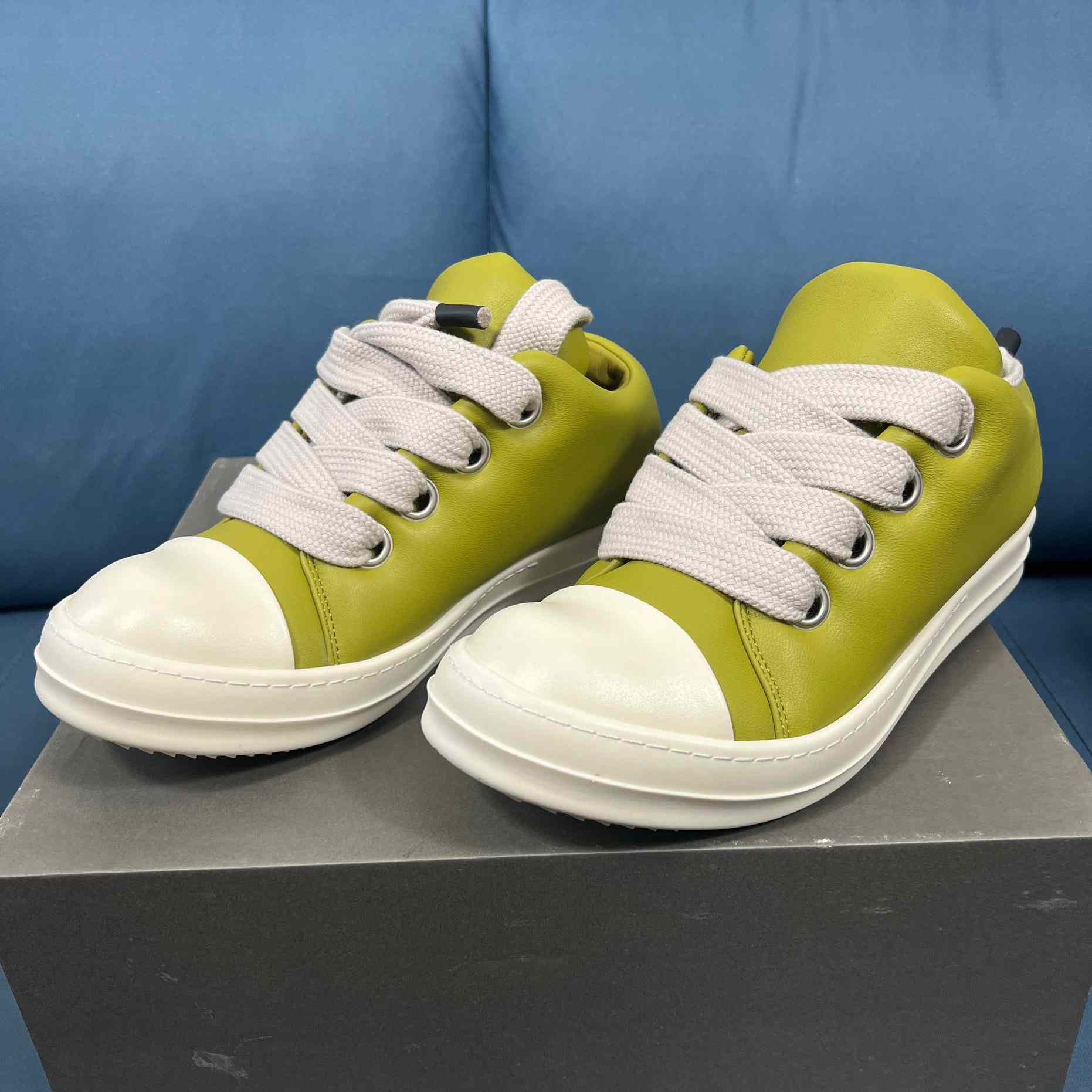 Rick Owens Green Jumbo Lace Padded Low-top Sneakers - everydesigner