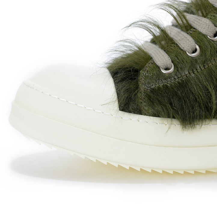 Rick Owens Green Pony Hair Low Sneakers - everydesigner