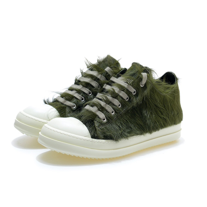 Rick Owens Green Pony Hair Low Sneakers - everydesigner