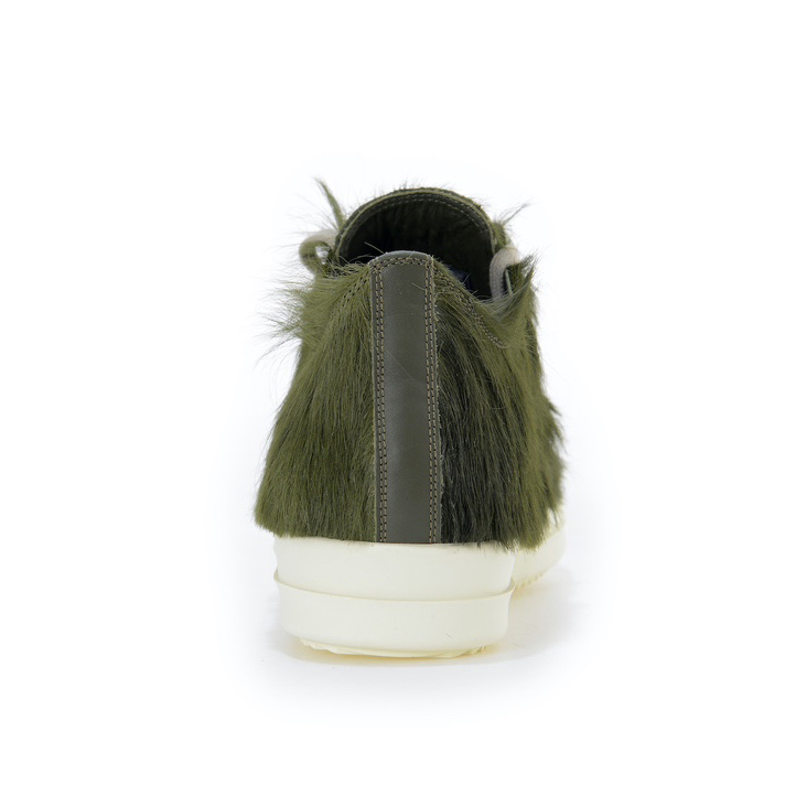 Rick Owens Green Pony Hair Low Sneakers - everydesigner