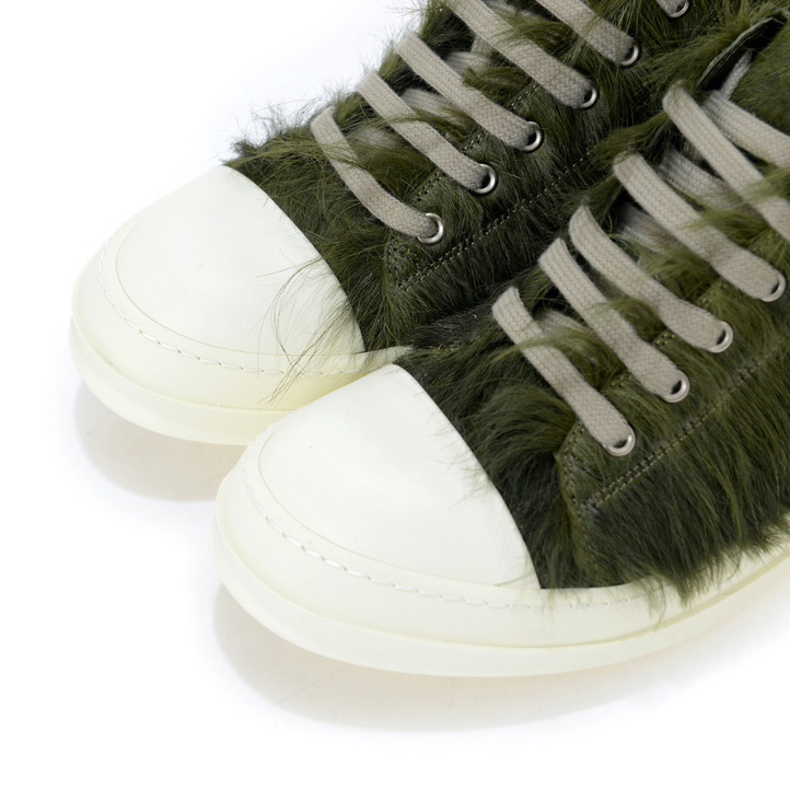 Rick Owens Green Pony Hair Low Sneakers - everydesigner