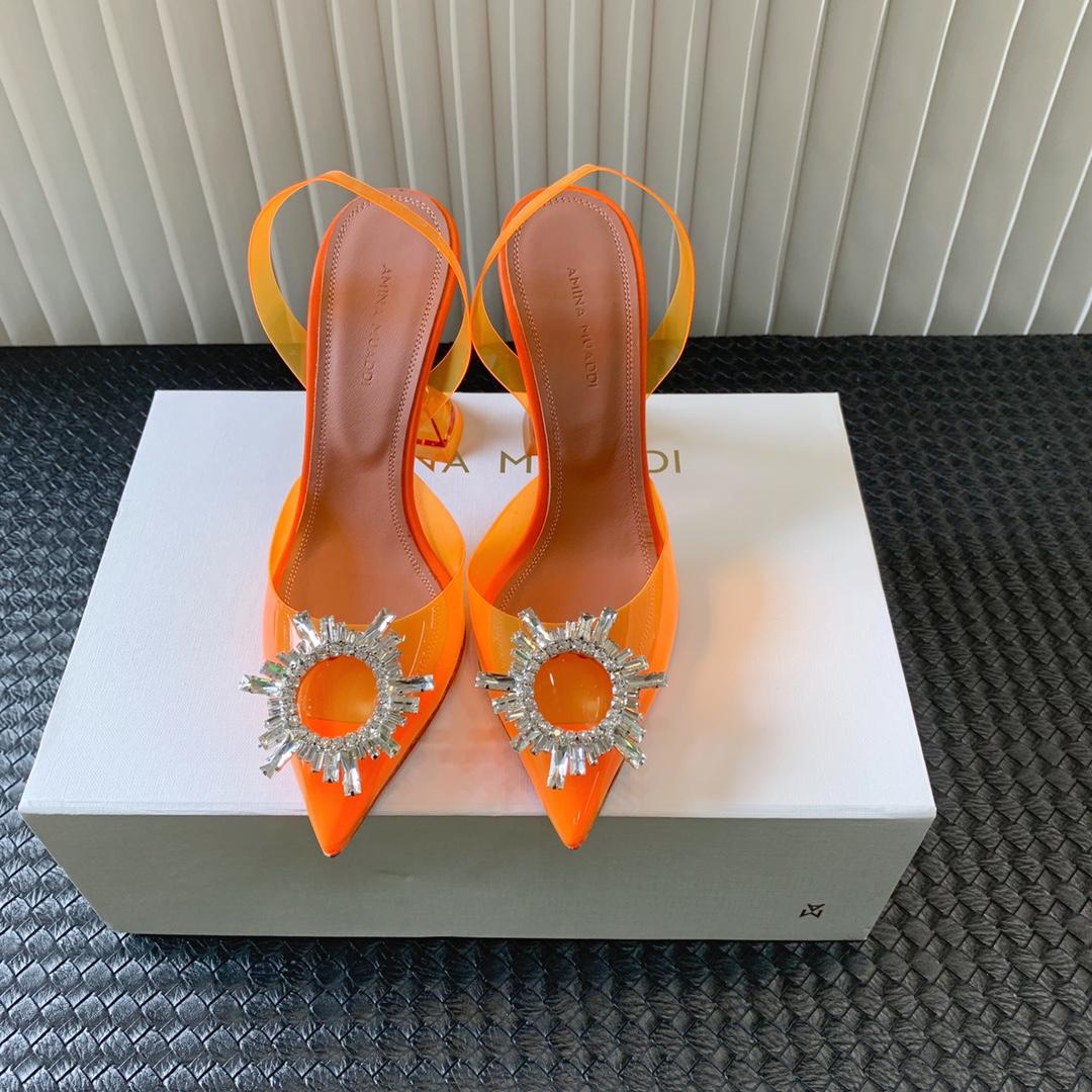 Amina Muaddi Begum Glass Orange Slingbacks - everydesigner