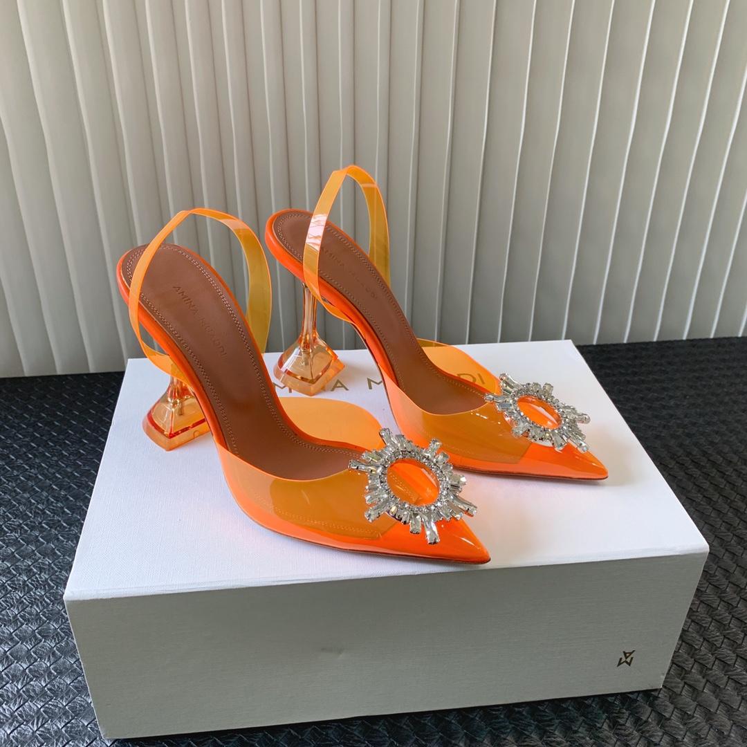 Amina Muaddi Begum Glass Orange Slingbacks - everydesigner