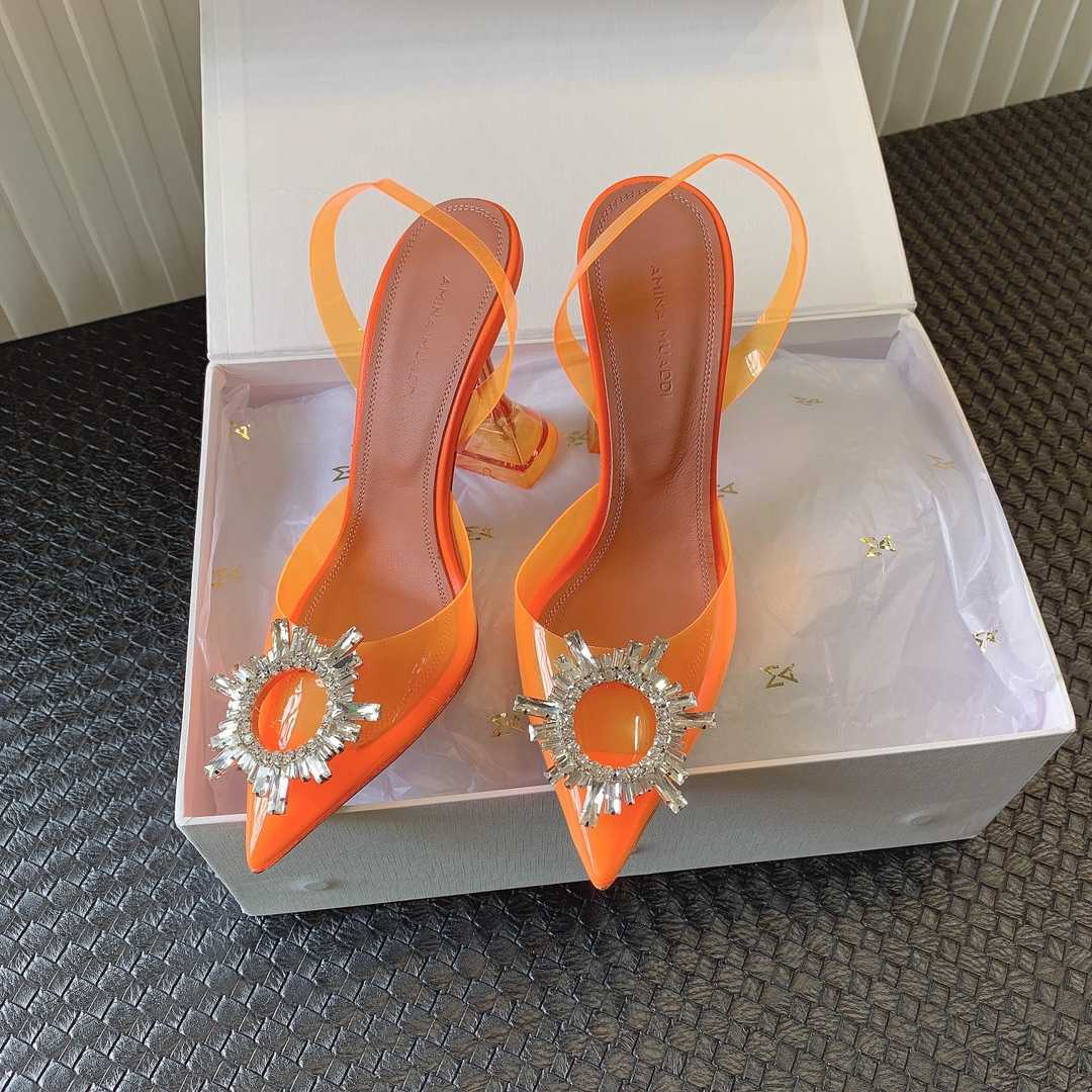 Amina Muaddi Begum Glass Orange Slingbacks - everydesigner