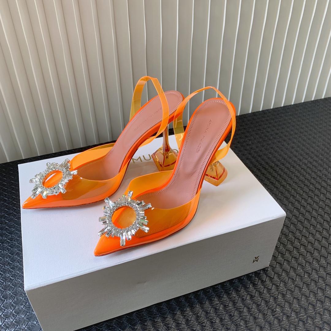 Amina Muaddi Begum Glass Orange Slingbacks - everydesigner