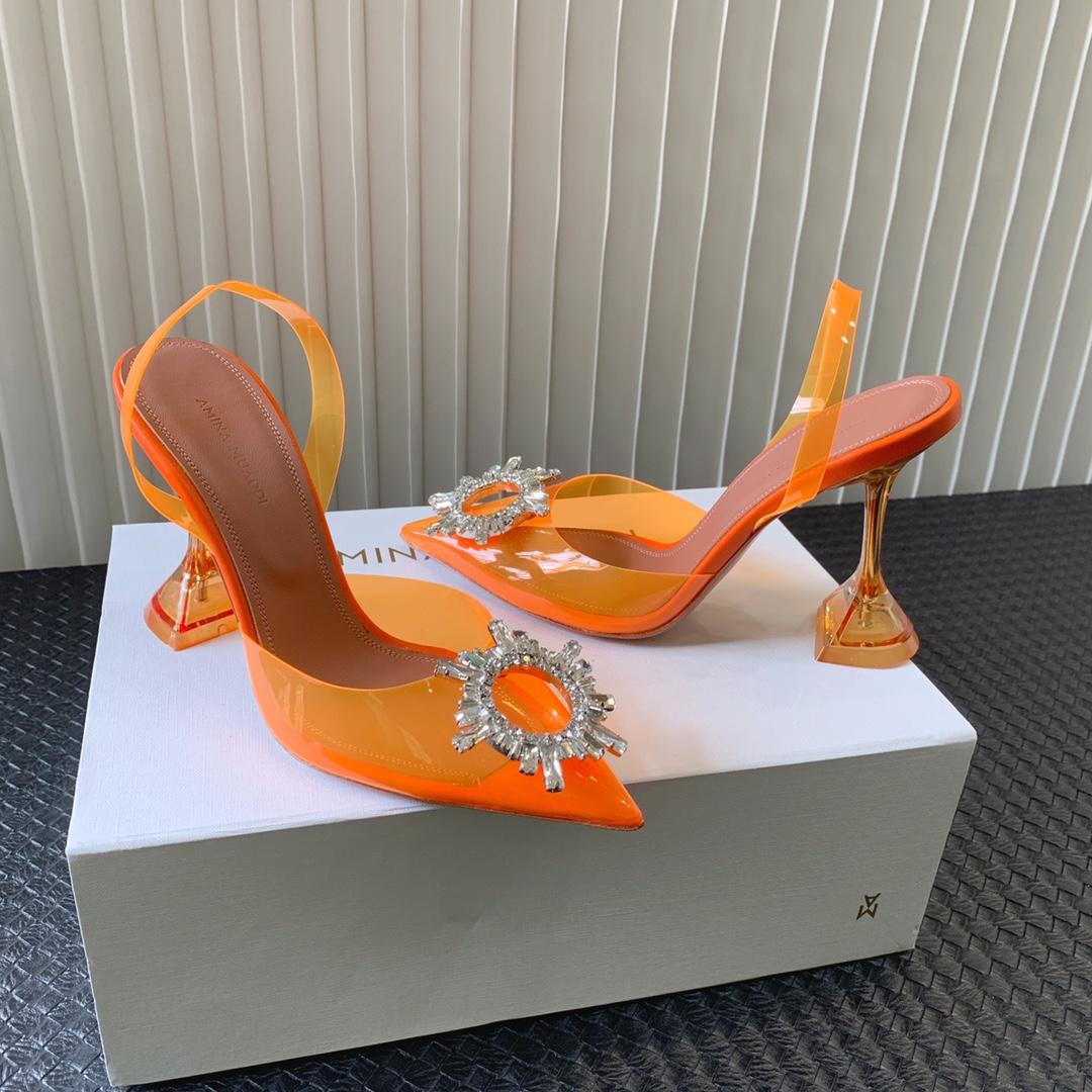 Amina Muaddi Begum Glass Orange Slingbacks - everydesigner