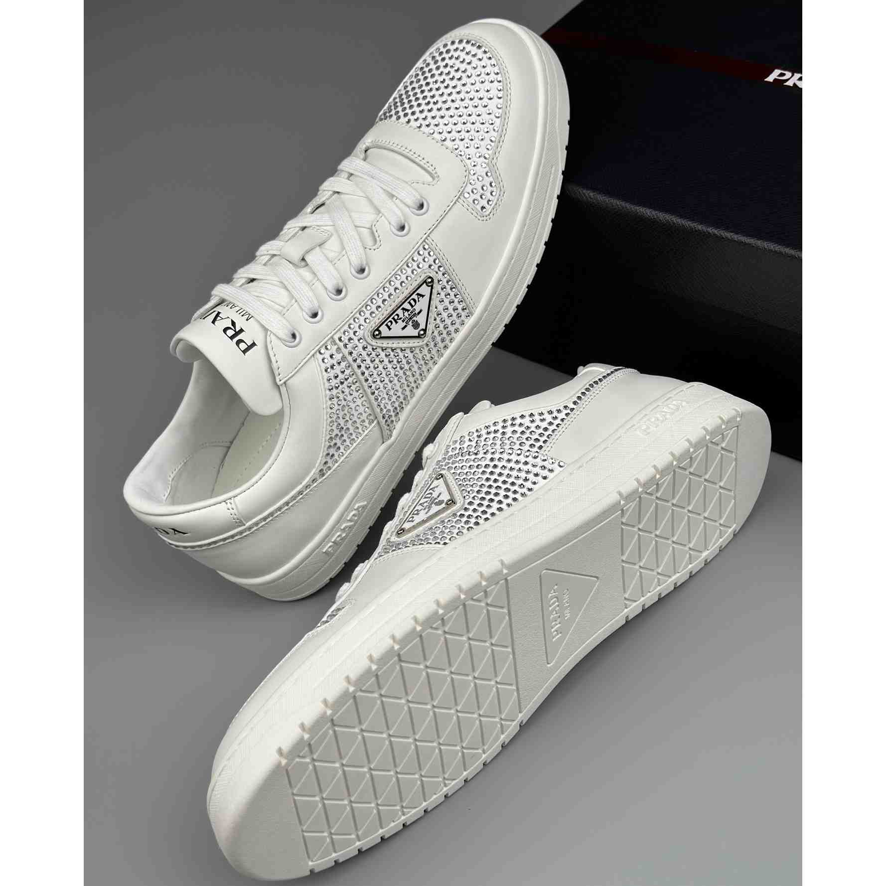 Prada Leather Sneakers With Crystals - everydesigner