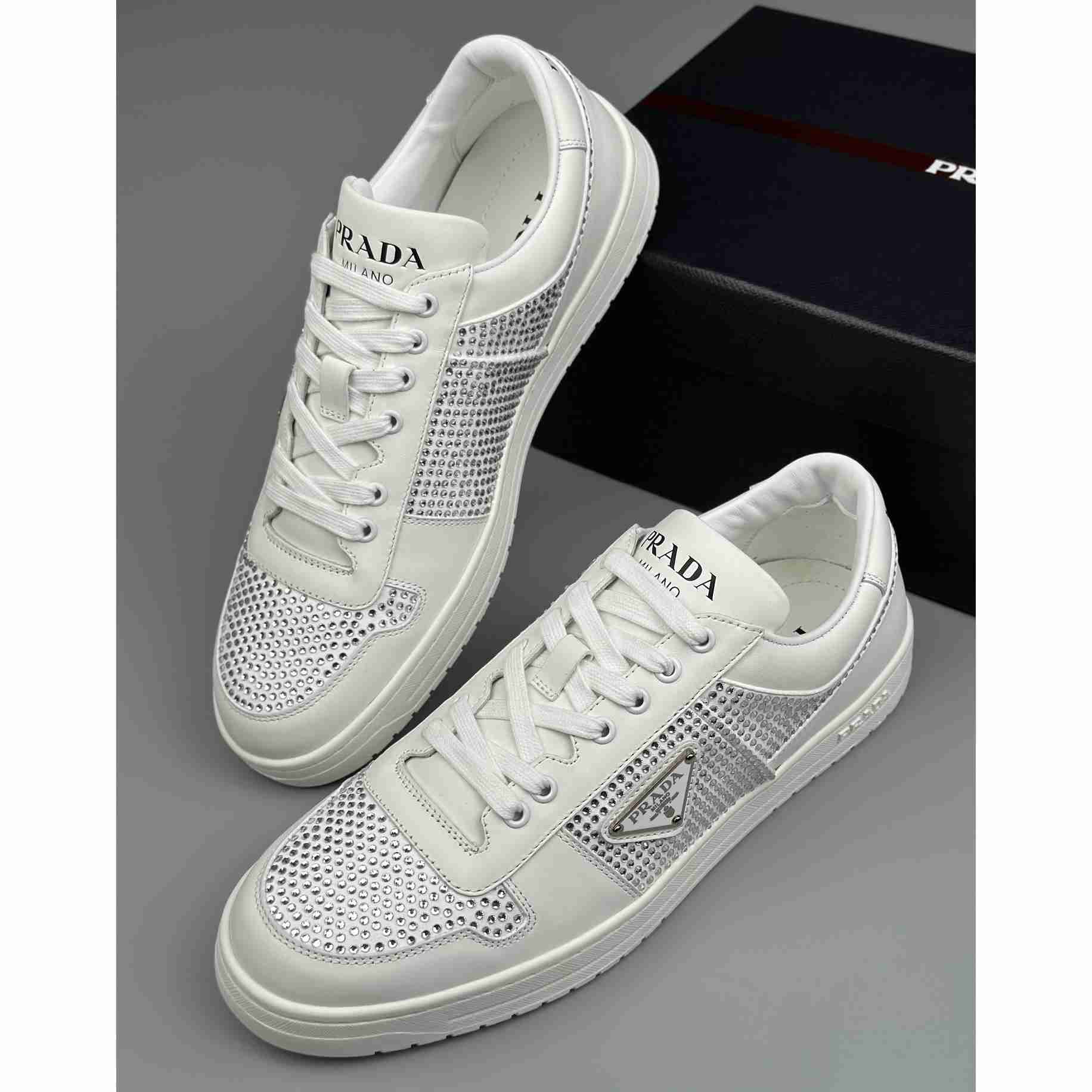 Prada Leather Sneakers With Crystals - everydesigner