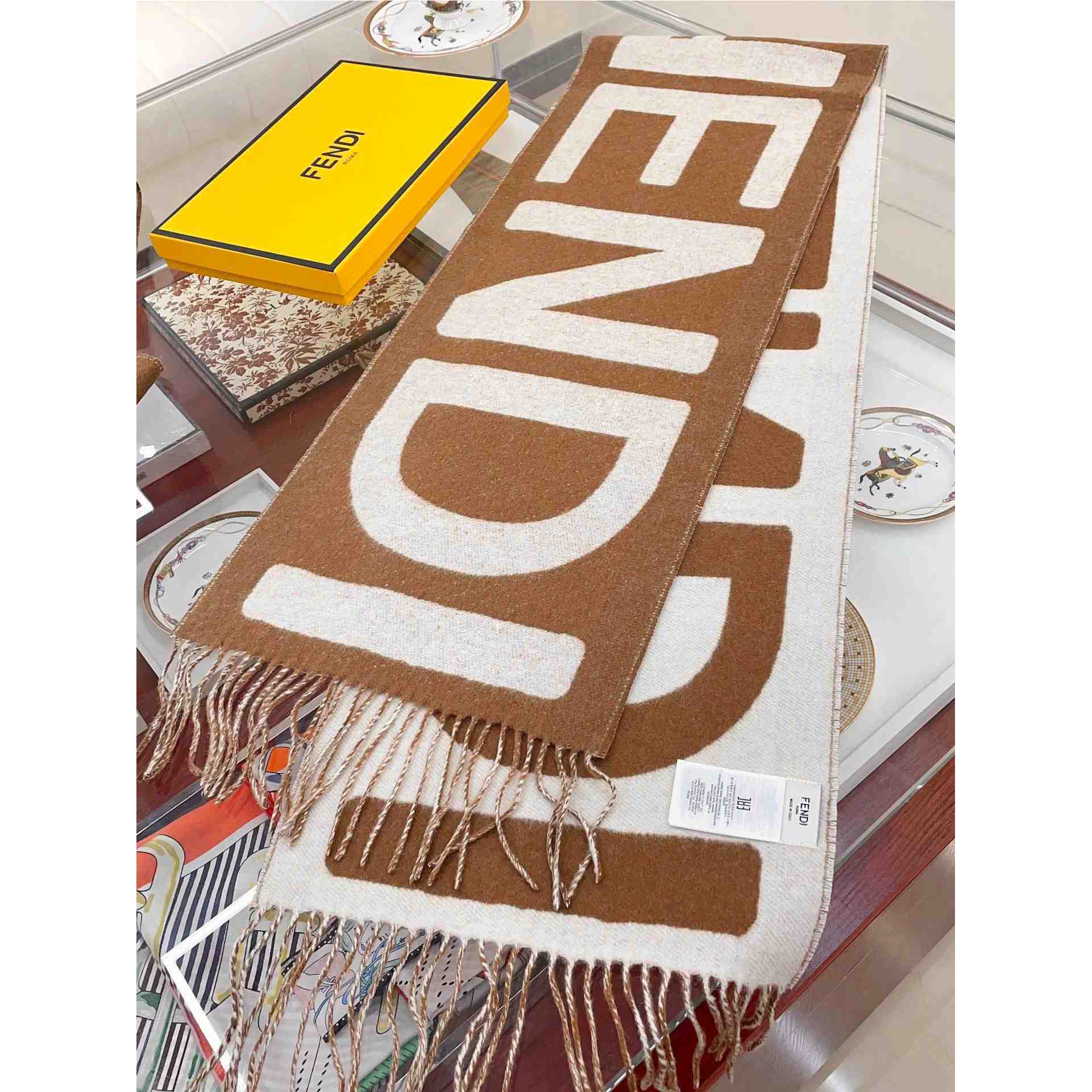 Fendi Brown And Beige Wool Scarf - everydesigner