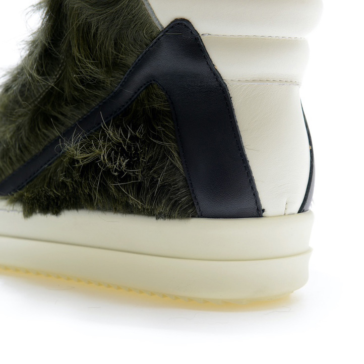 Rick Owens Green Pony Hair High Sneakers - everydesigner