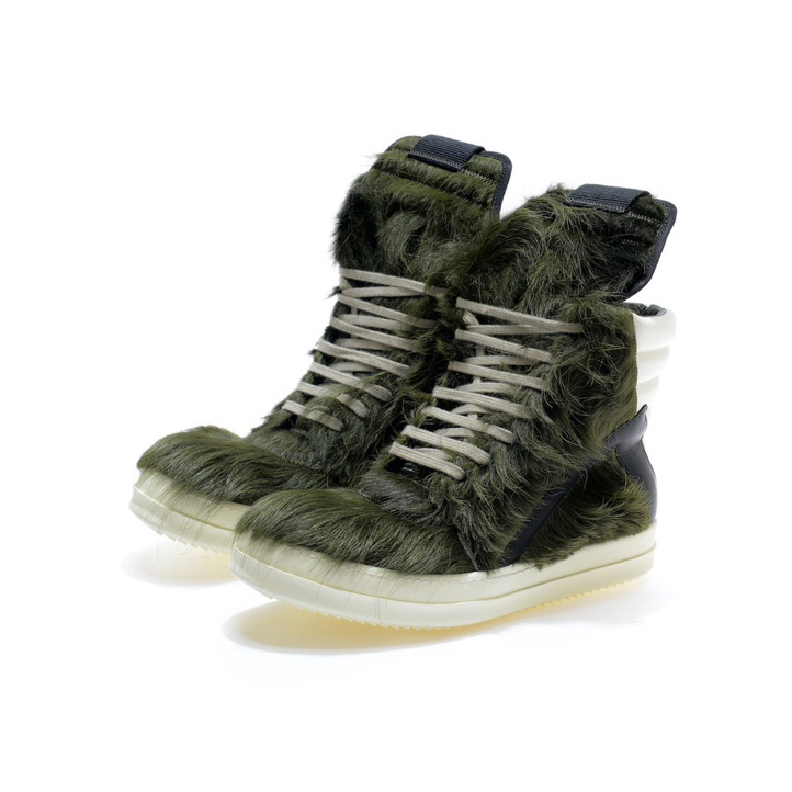 Rick Owens Green Pony Hair High Sneakers - everydesigner