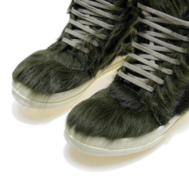 Rick Owens Green Pony Hair High Sneakers - everydesigner