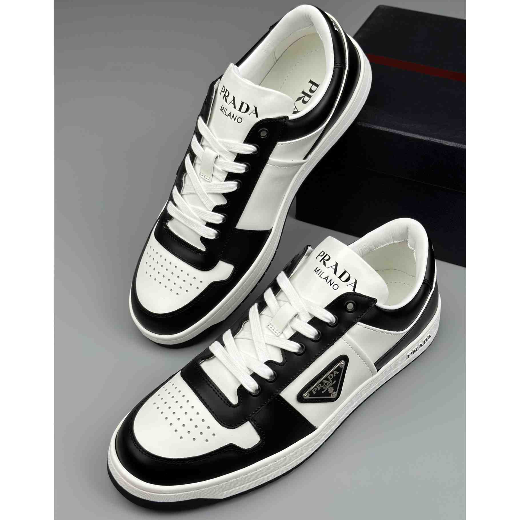 Prada Downtown Perforated Leather Sneakers - everydesigner