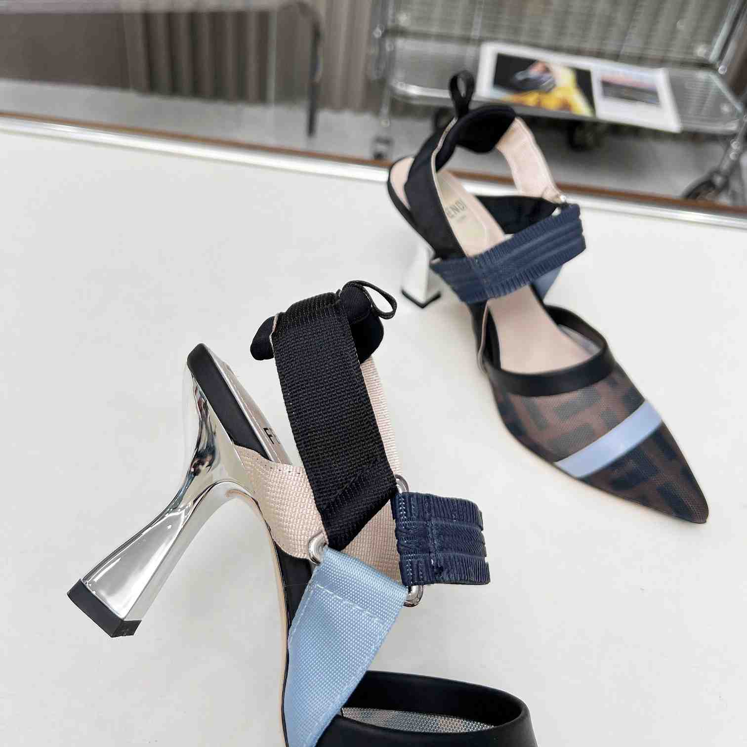 Fendi Colibrì Blue Mesh High-heeled Slingbacks - everydesigner