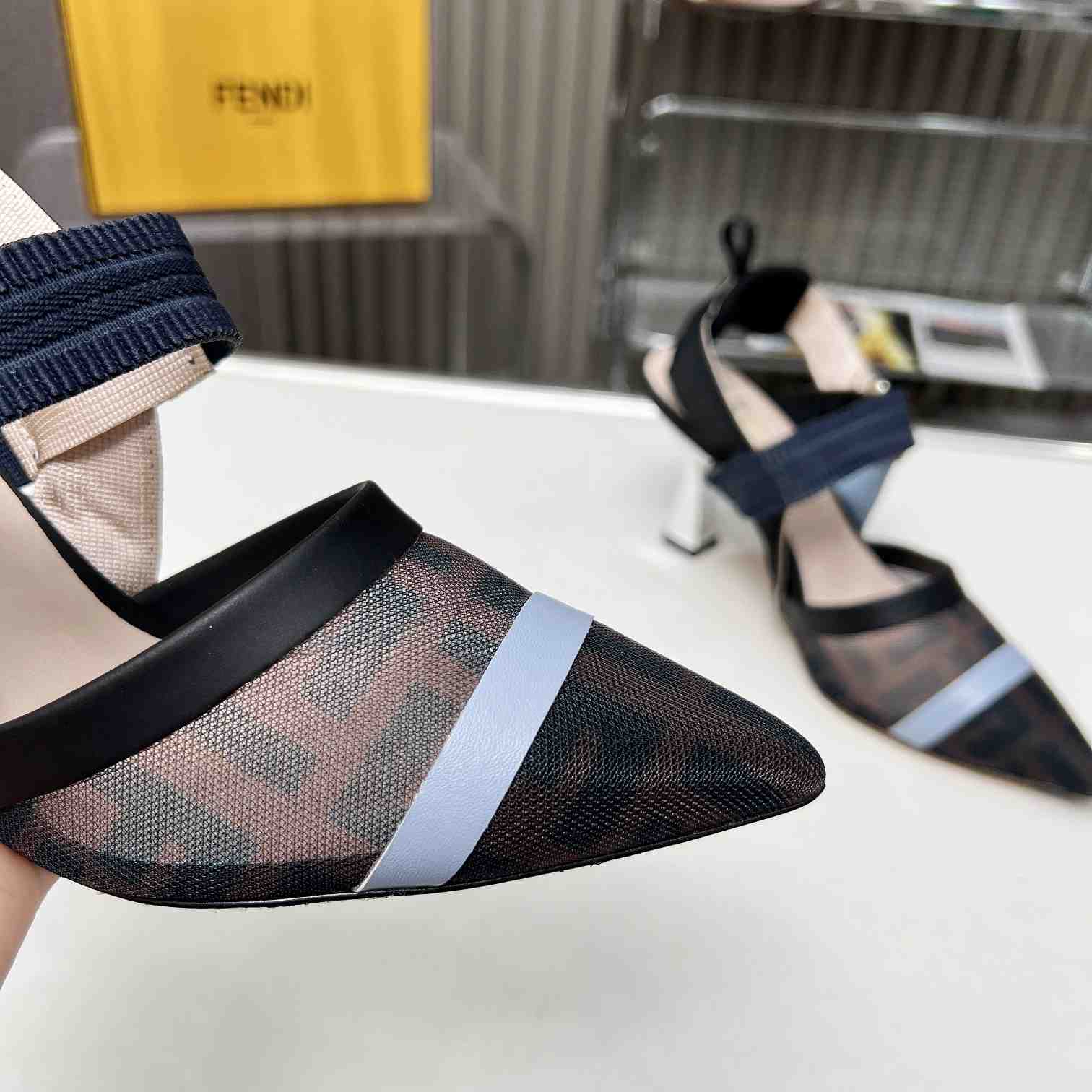 Fendi Colibrì Blue Mesh High-heeled Slingbacks - everydesigner