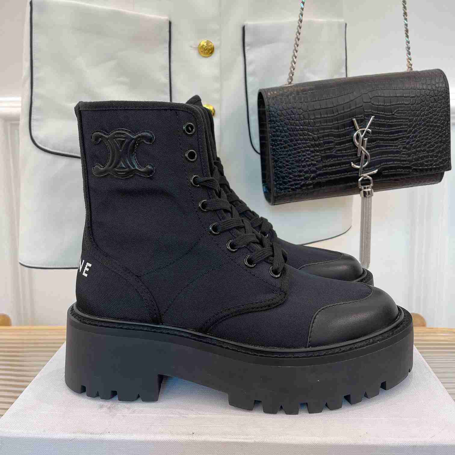 Celine Bulky Laced Up Boot In Nylon And Shiny Bull - everydesigner