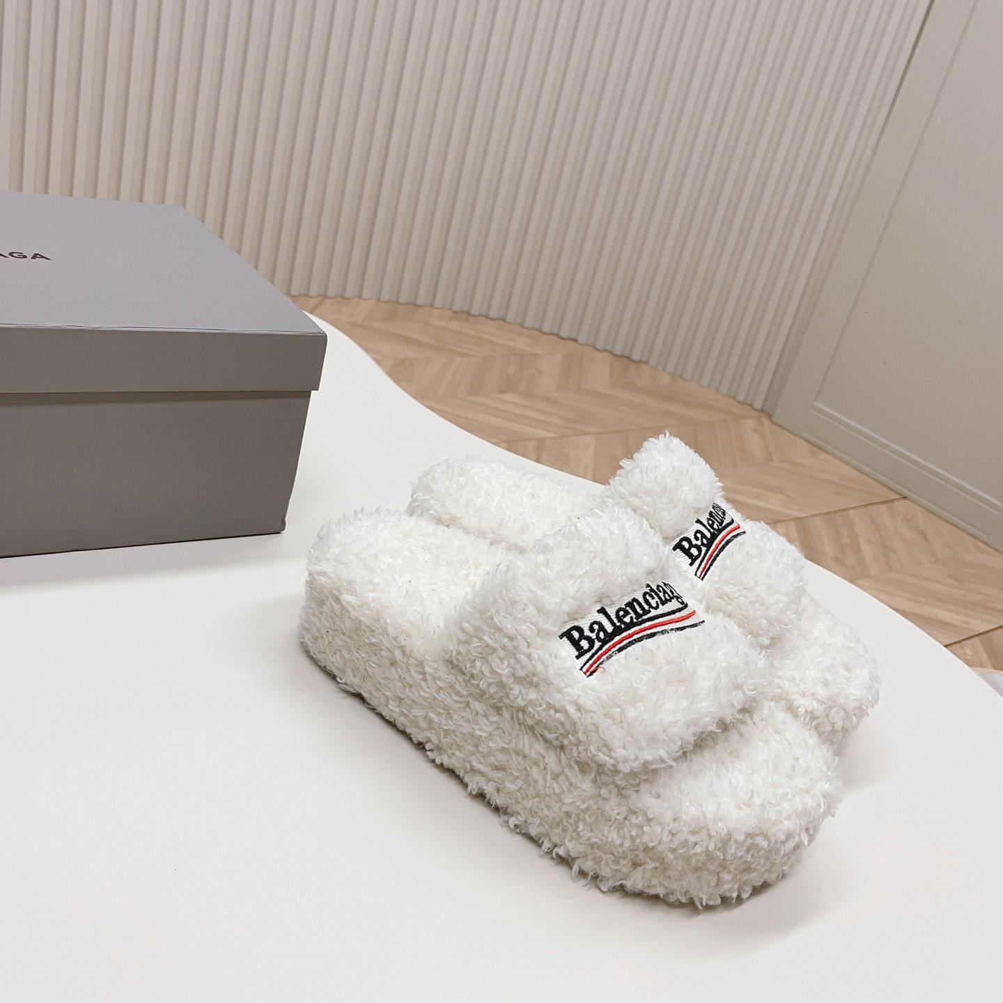 Balenciaga Furry Platform Sandal In White - everydesigner