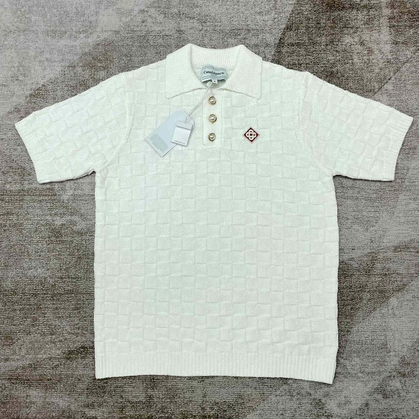 Casablanca Logo-embroidered Bouclé Polo Shirt - everydesigner