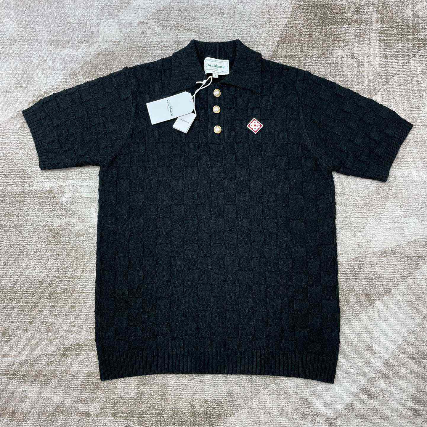 Casablanca Logo-embroidered Bouclé Polo Shirt - everydesigner