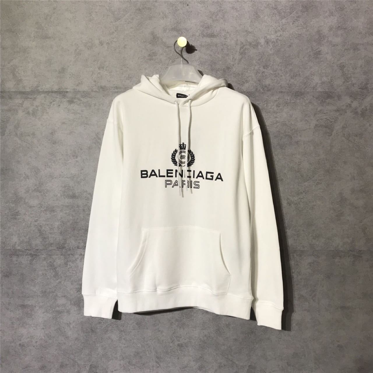 Balenciaga Men's Gray White Hooded Sweatshirt With Black Logo - everydesigner