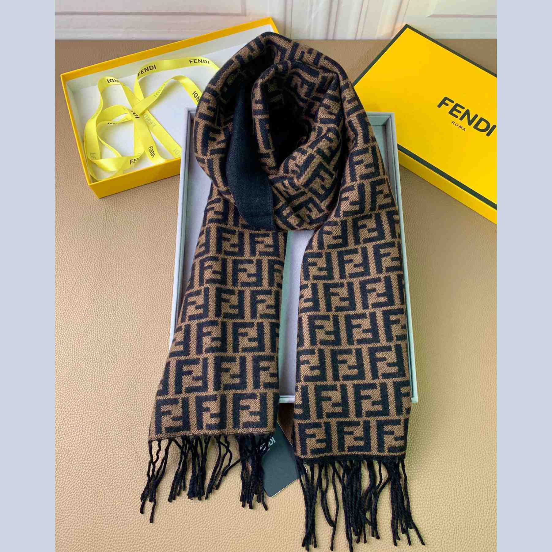 Fendi Brown Wool Stole Scarf - everydesigner