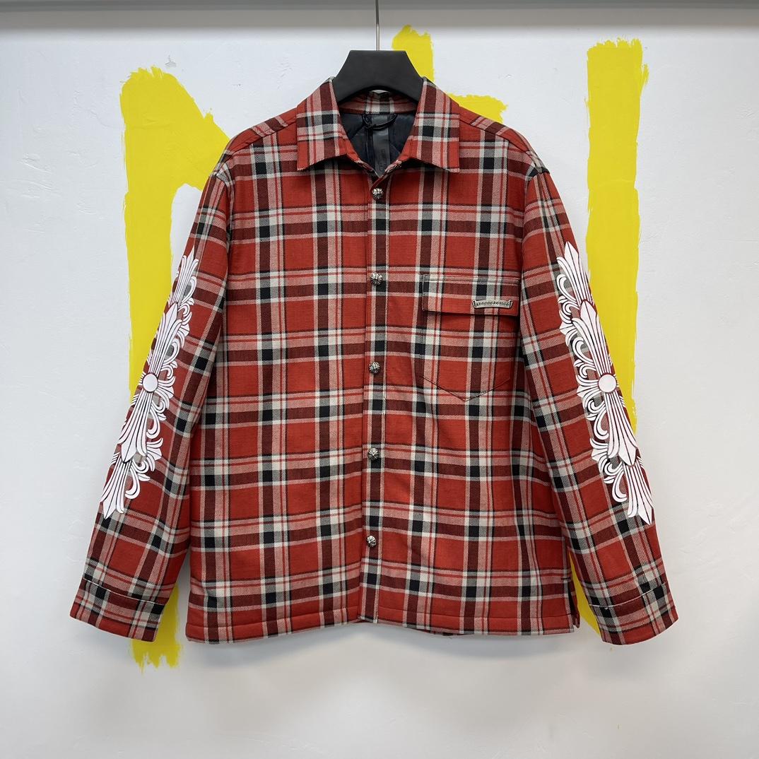 Chrome Heart Red Plaid Silver Buttons Flannel Jacket - everydesigner