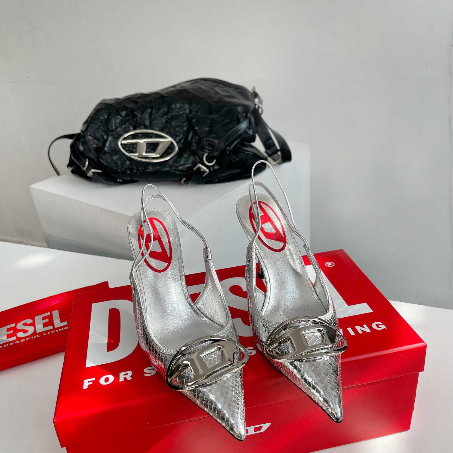 Diesel D-Venus Sb - Patent Snake-effect Slingback Pumps - everydesigner