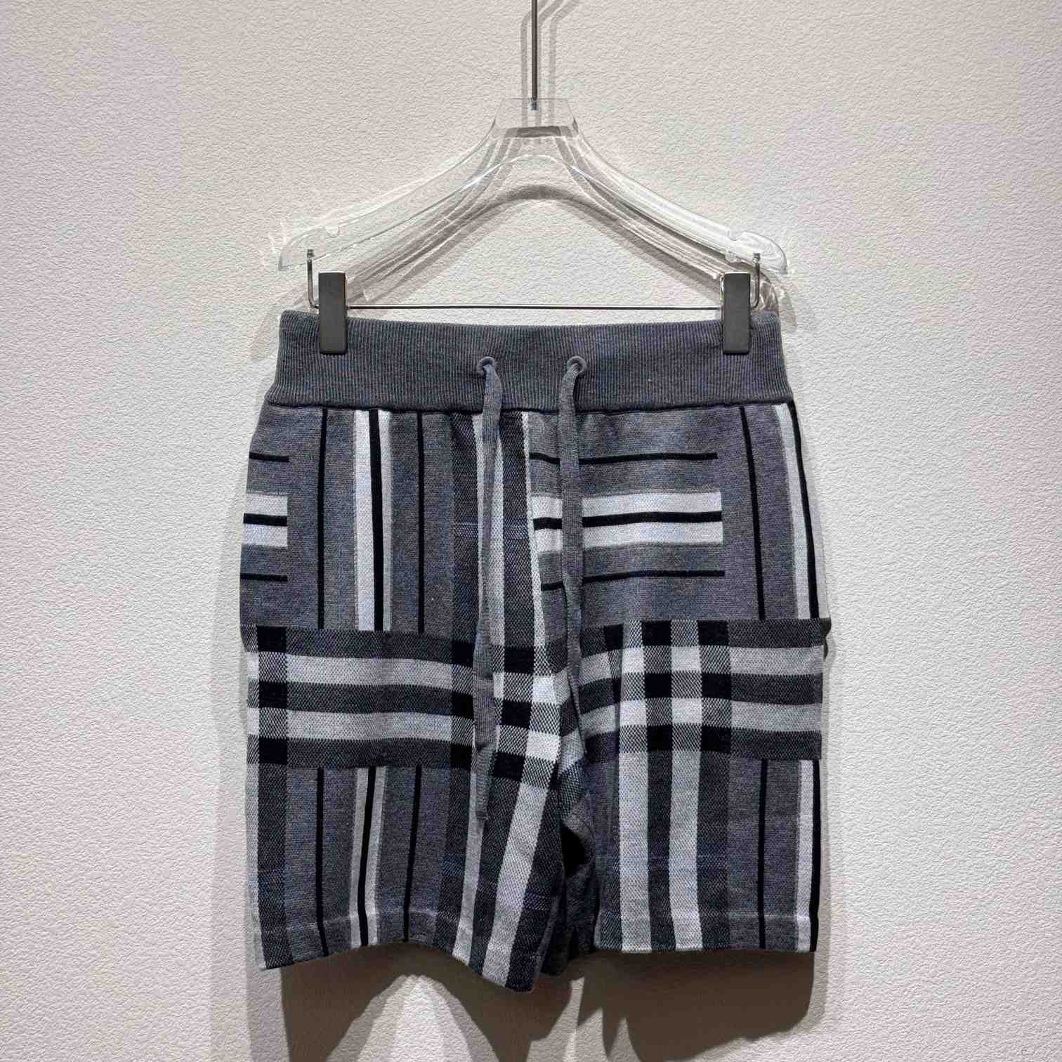 Burberry Check And Stripe Wool Blend Jacquard Shorts - everydesigner