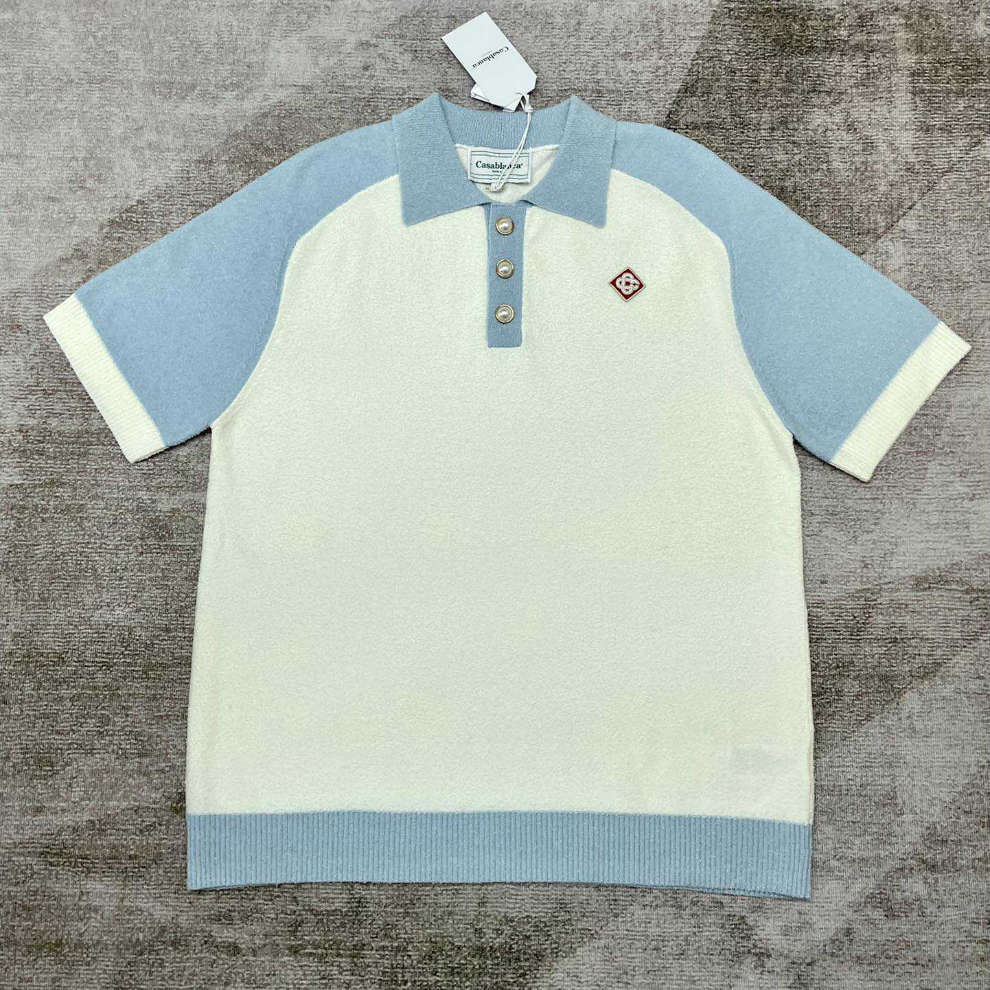 Casablanca Colour Blocking Boucle Polo - White / Blue - everydesigner