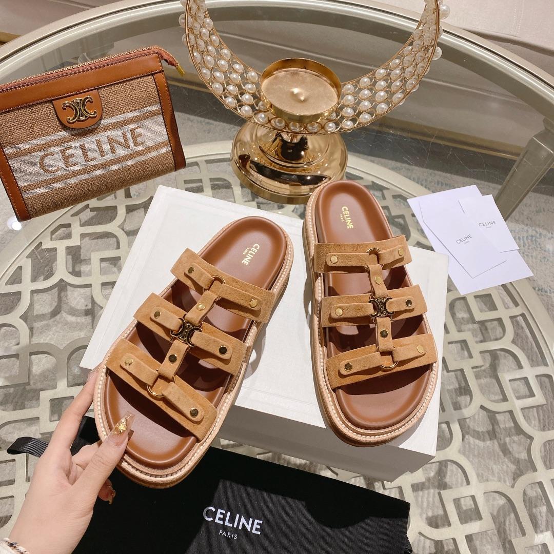 Celine Slides Tippi In  Suede Calfskin - everydesigner