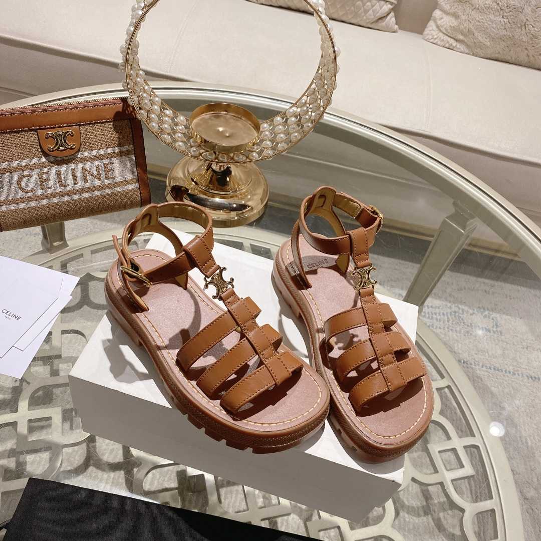 Celine Clea Triomphe Gladiator Sandal In Calfskin - Vegetal Tanning Tan - everydesigner