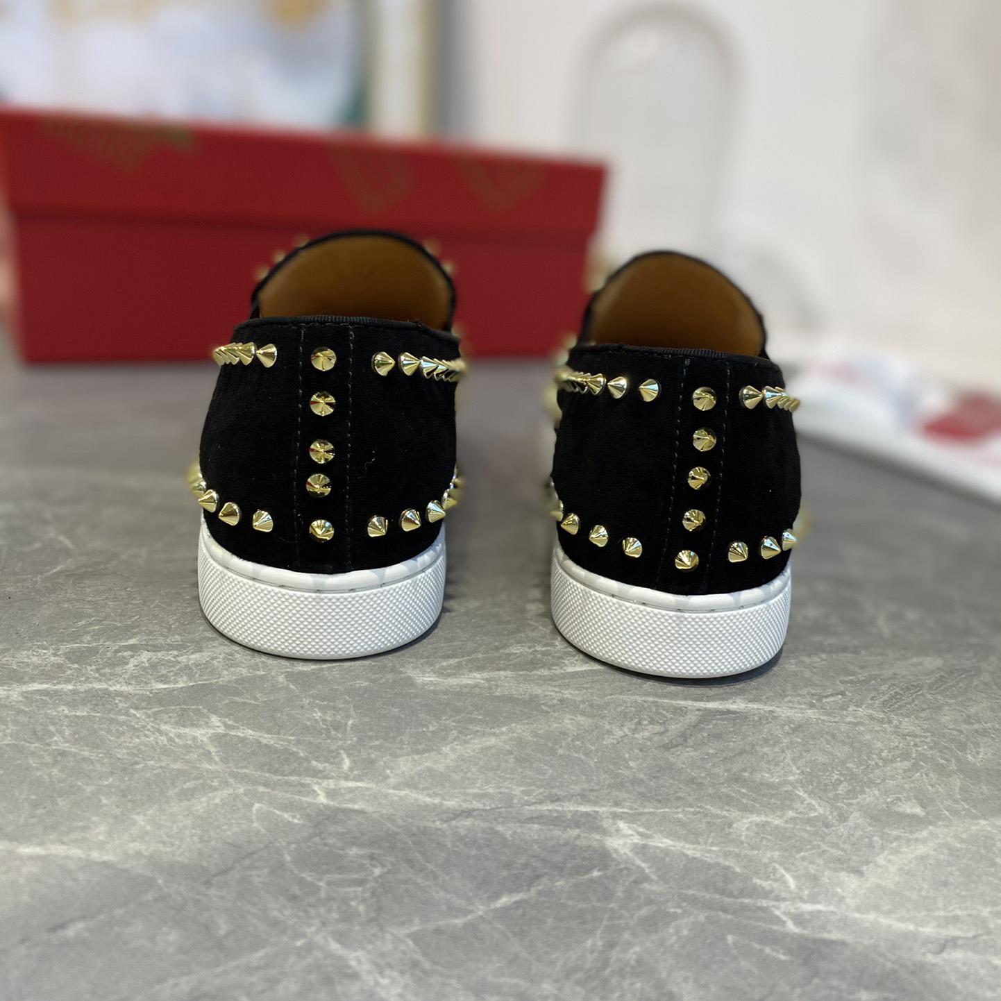 Christian Louboutin Studded Suede Spike Slip-On Sneakers - everydesigner