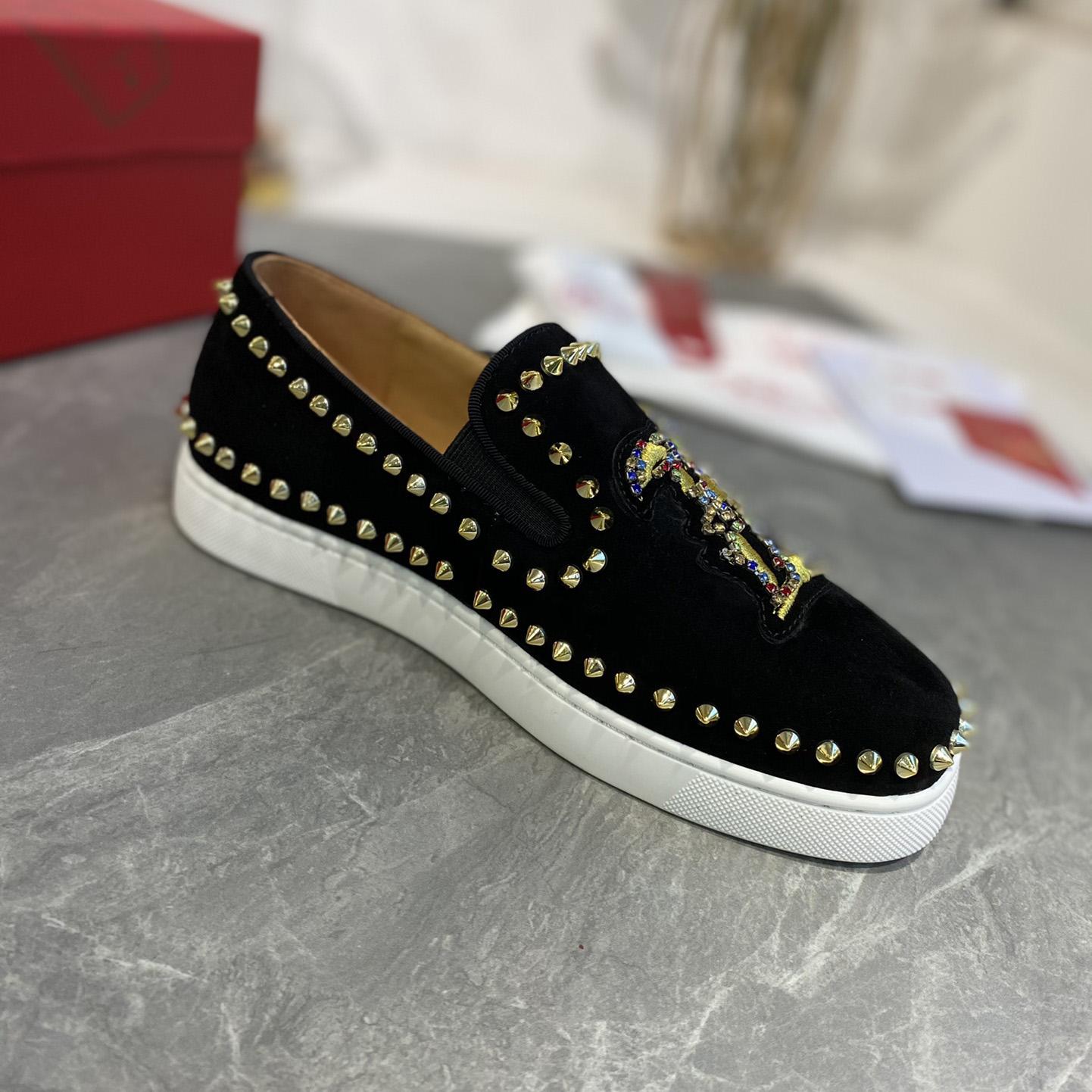 Christian Louboutin Studded Suede Spike Slip-On Sneakers - everydesigner