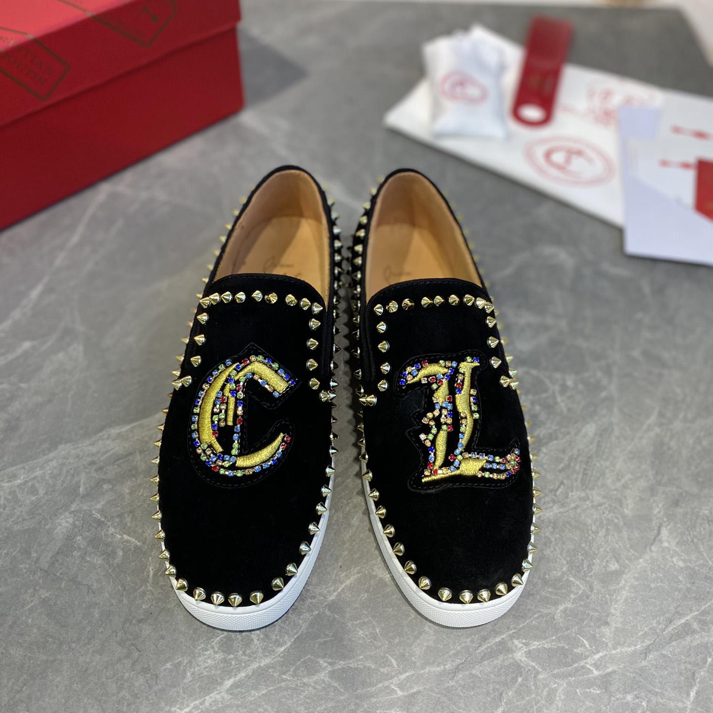 Christian Louboutin Studded Suede Spike Slip-On Sneakers - everydesigner