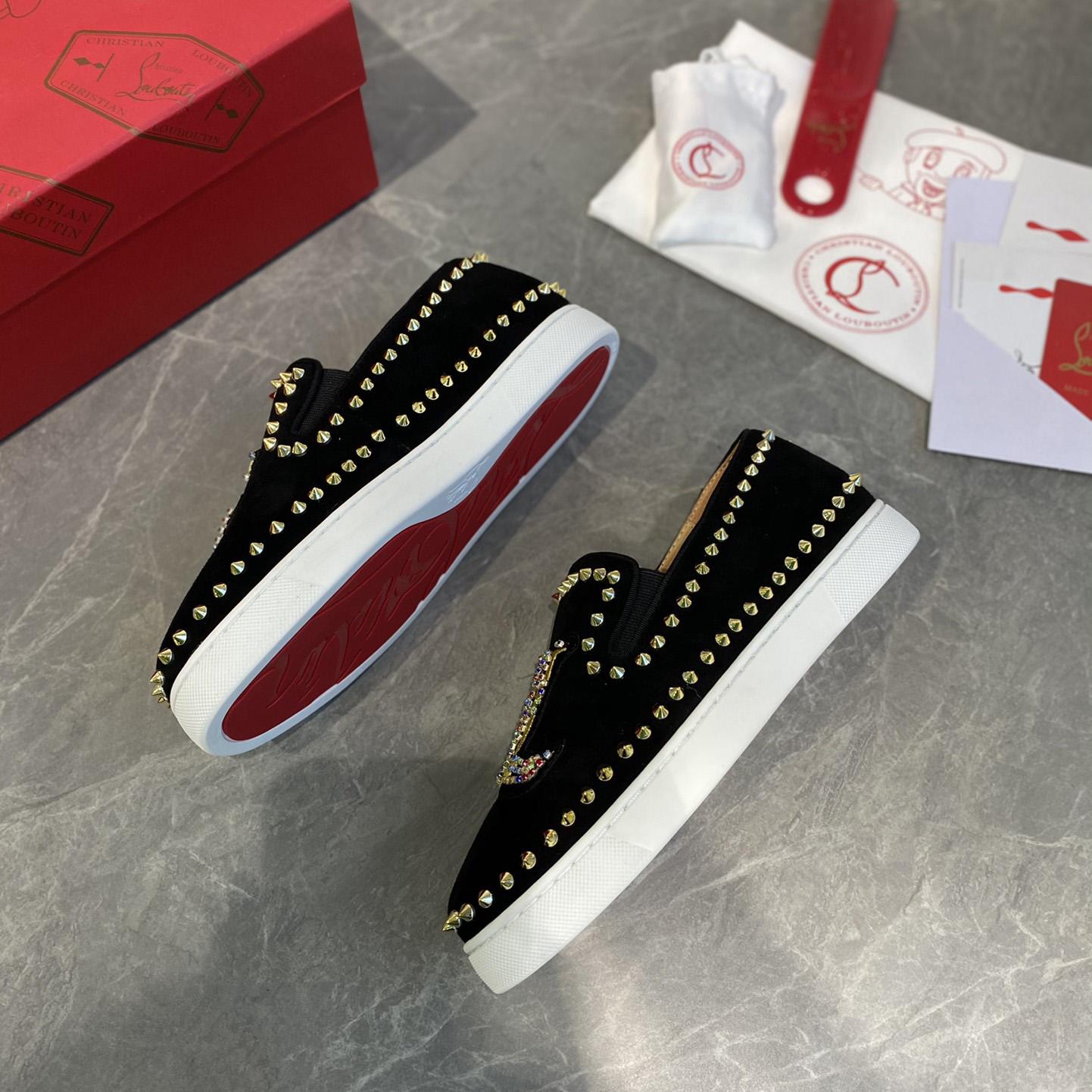 Christian Louboutin Studded Suede Spike Slip-On Sneakers - everydesigner