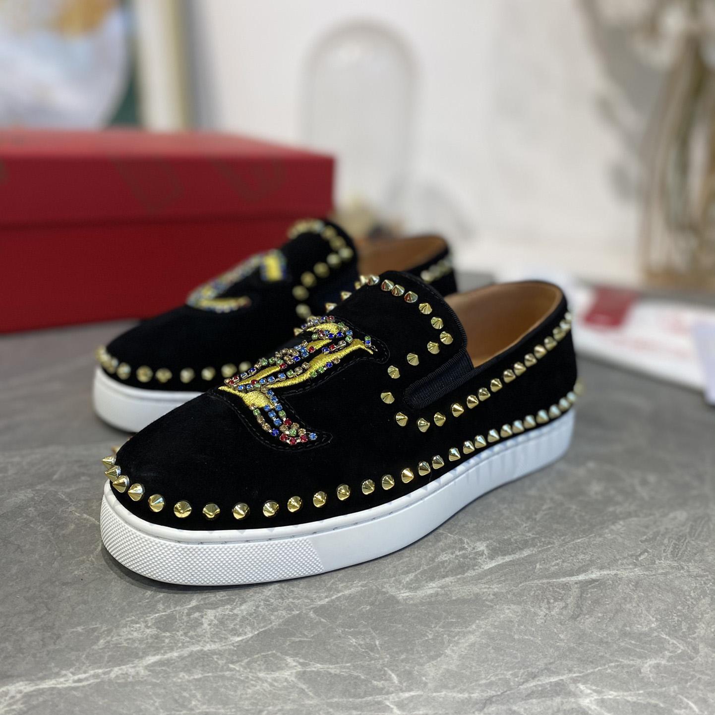 Christian Louboutin Studded Suede Spike Slip-On Sneakers - everydesigner