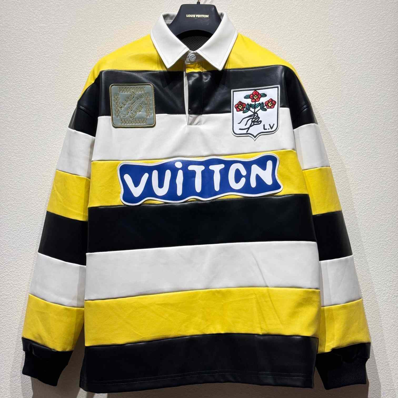 Louis Vuitton Long-Sleeved Leather Intarsia Rugby Polo    - everydesigner