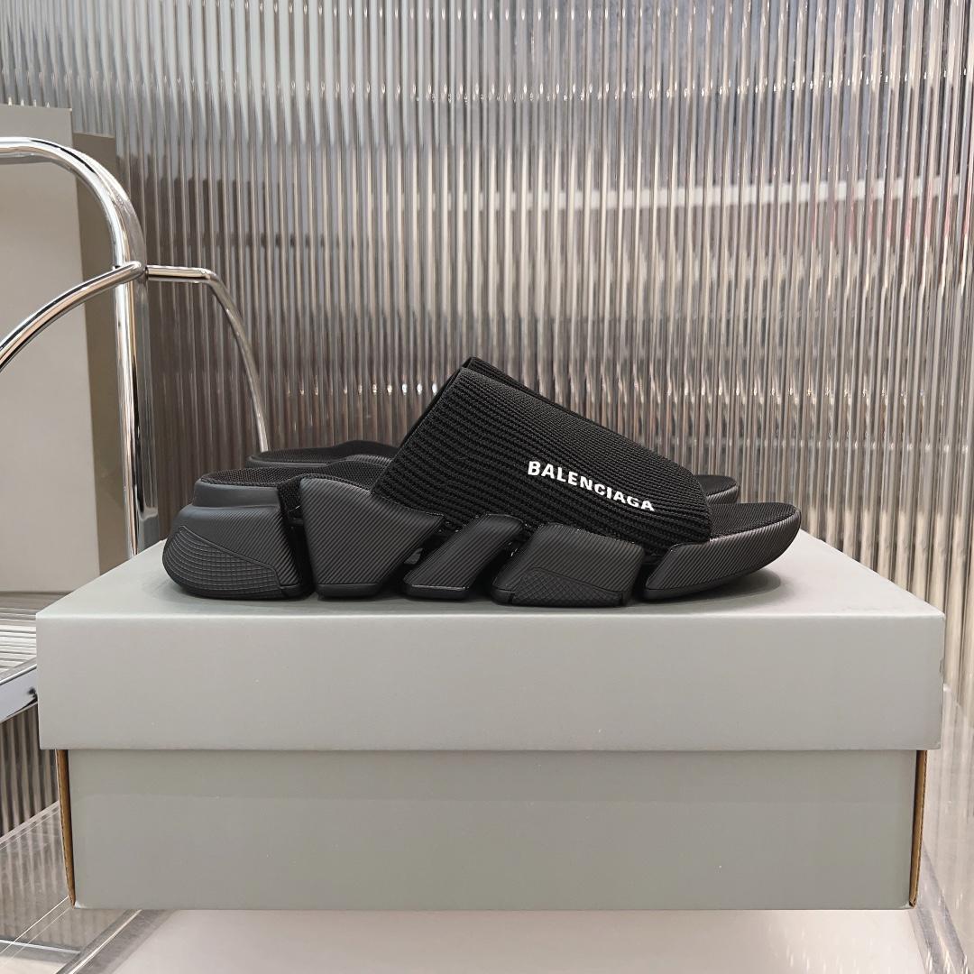 Balenciaga Speed 2.0 Slide Sandal In Black Recycled Knit - everydesigner