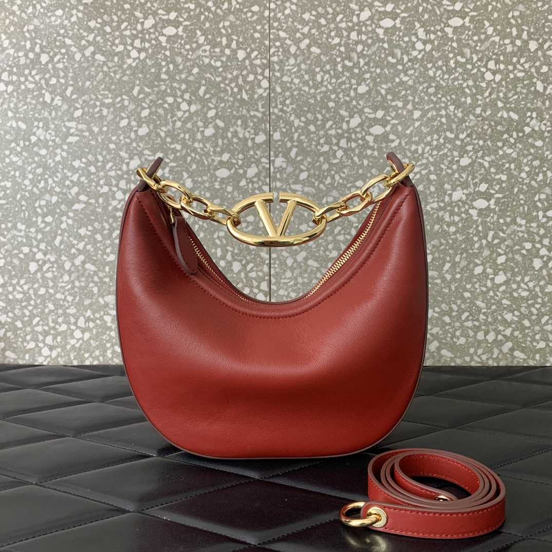 Valenti VLogo Moon Mini Hobo Bag In Nappa Leather With Chain - everydesigner