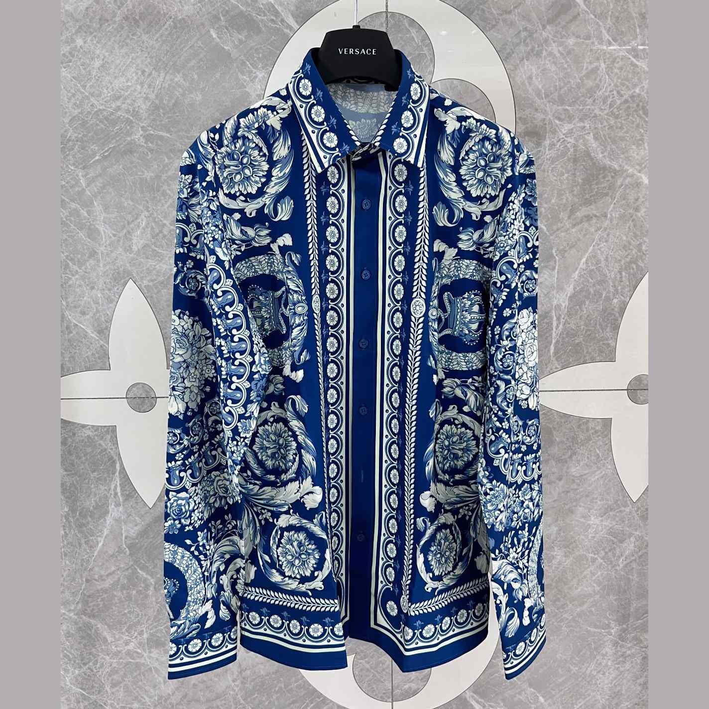 Versace Blue Baroque Silk Shirt - everydesigner