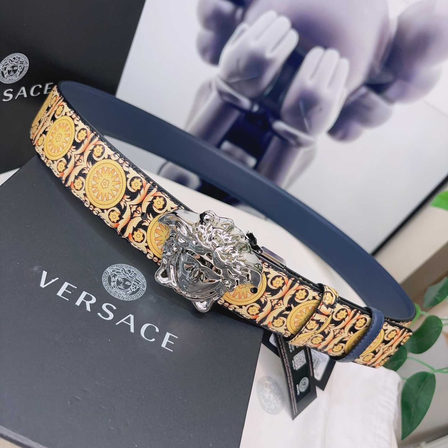 Versace La Medusa Logo-buckle Barocco-print Belt   40mm - everydesigner