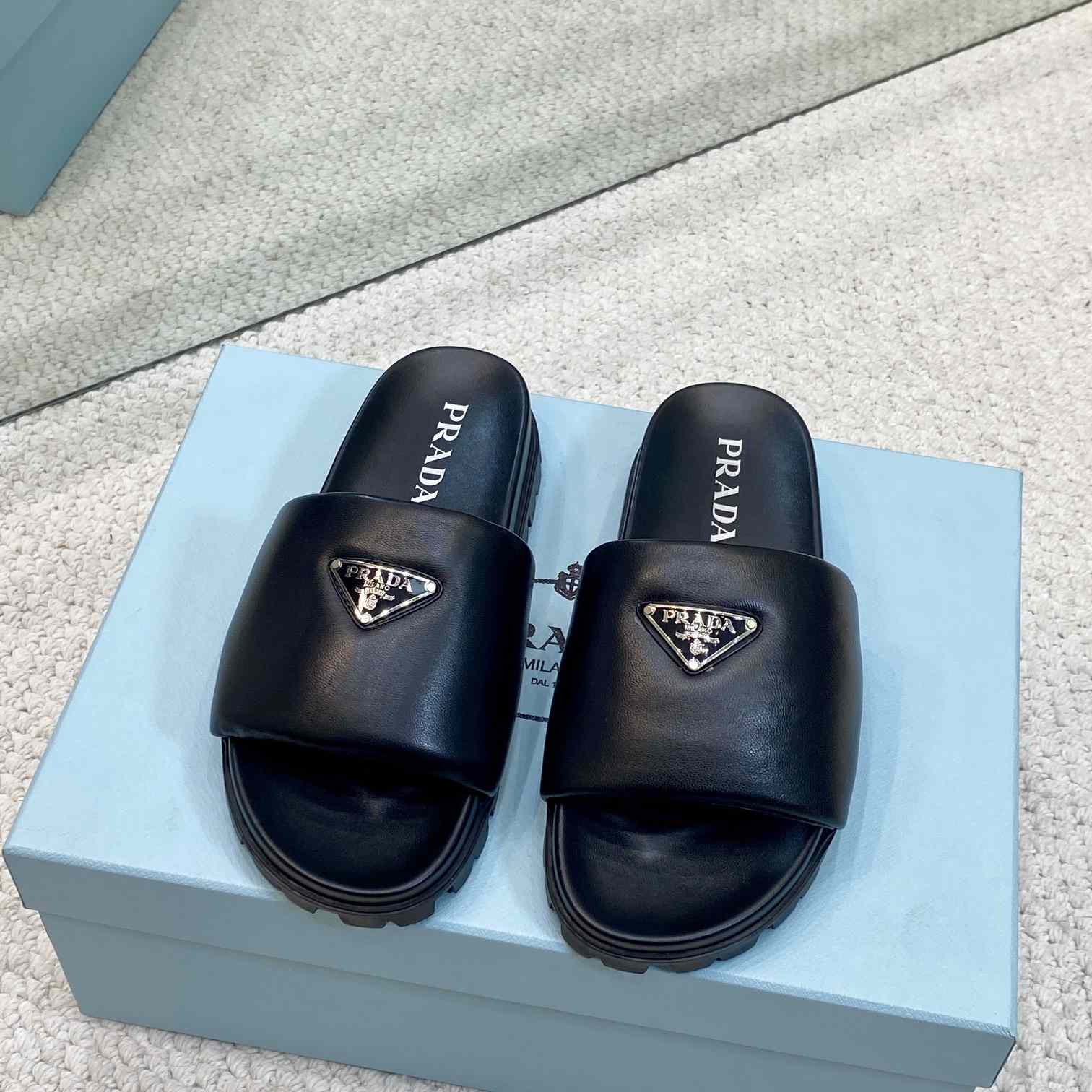 Prada Padded Nappa Leather Slides - everydesigner