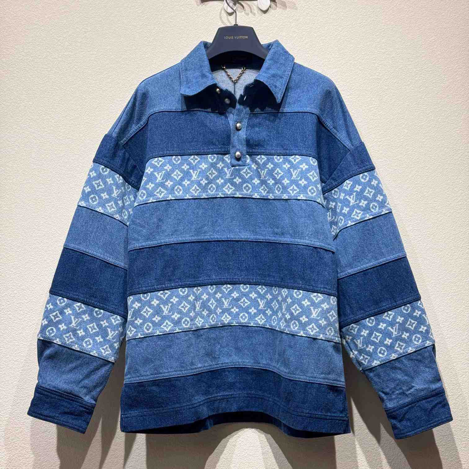 Louis Vuitton Monogram Long-Sleeved Denim Polo    - everydesigner