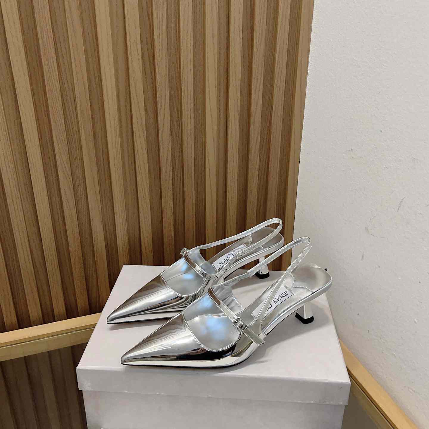 Jimmy Choo Didi 45 Silver Liquid Metal Leather Pointed Pumps - everydesigner