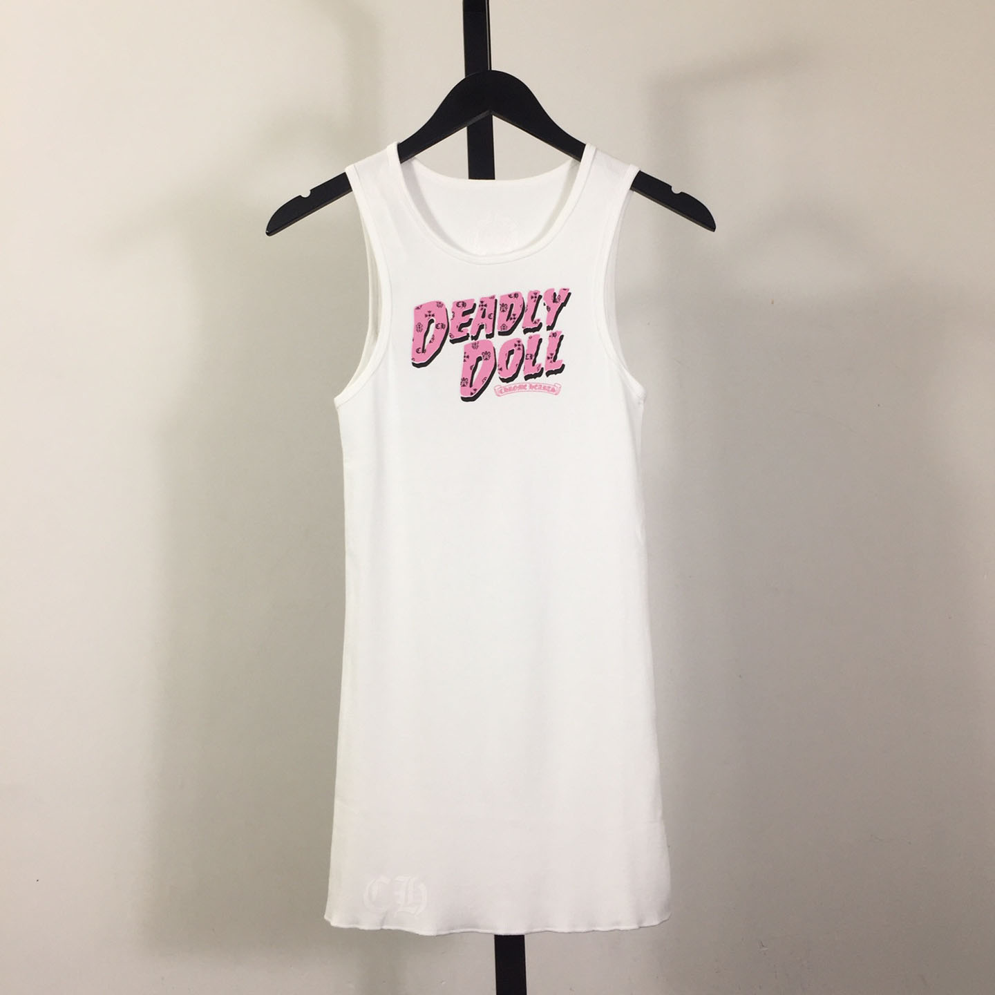 Chrome Hearts Deadly Doll Pink Crosses Ribbed Tank Top - everydesigner